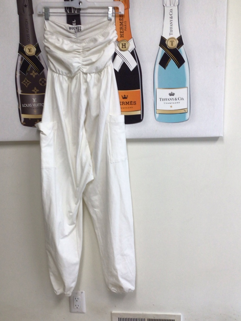 BUCKETLIST White Strapless Ruched Jumpsuit with Pockets